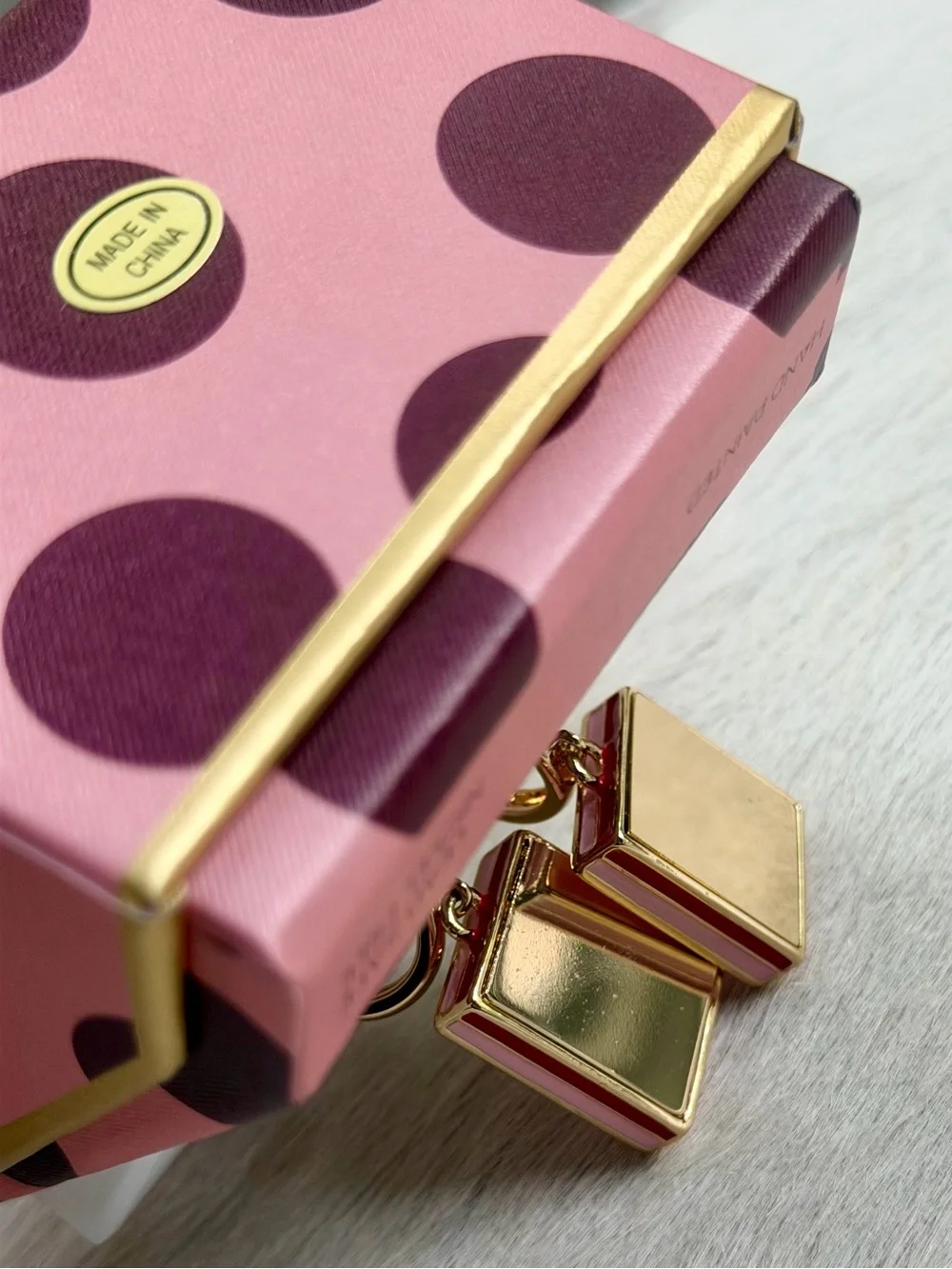 Piper K Mahjong Tile Huggie Drop Earrings Pink Enamel Gold Nickel Free Twee NIB
